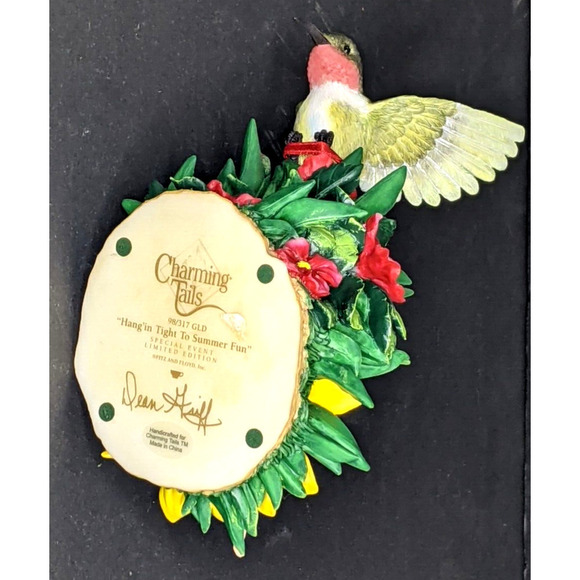 Fitz & Floyd Charming Tails Hang’in Tight To Summer Fun Mouse & Hummingbird RARE - Picture 7 of 7